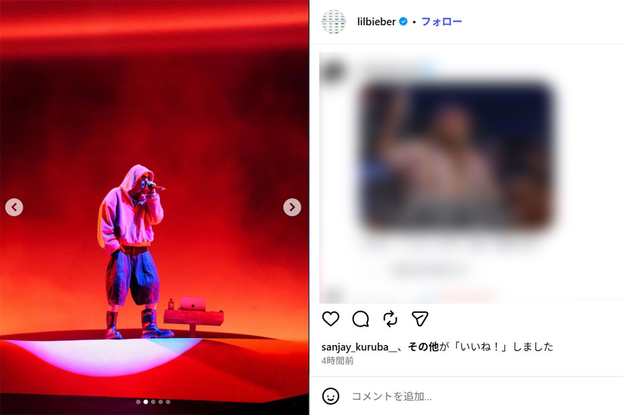 音楽フェス『コーチェラ』に出演したジャスティン・ビーバー（本人のインスタグラムより）