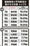 参考:厚生労働省 平成30年 第11回健康日本21(第二次)推進委員会資料「日常生活に制限のない期間の平均」(熊本県は熊本地震により国民生活基礎調査が行われなかったため、2013年の情報を用いた)、厚生労働省 平成27年 都道府県別生命表