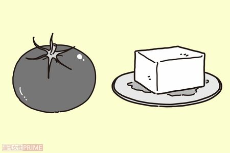 ポイント食材：トマト・豆腐　イラスト／二階堂ちはる