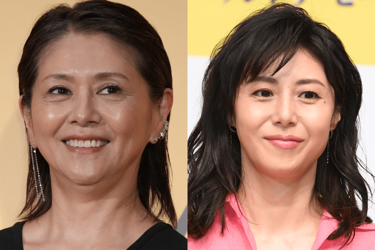 番組内の『モジモジくん』で全身タイツ姿になった小泉今日子（左）と、今では完全にアウトな言葉責めをされた松嶋菜々子（右）