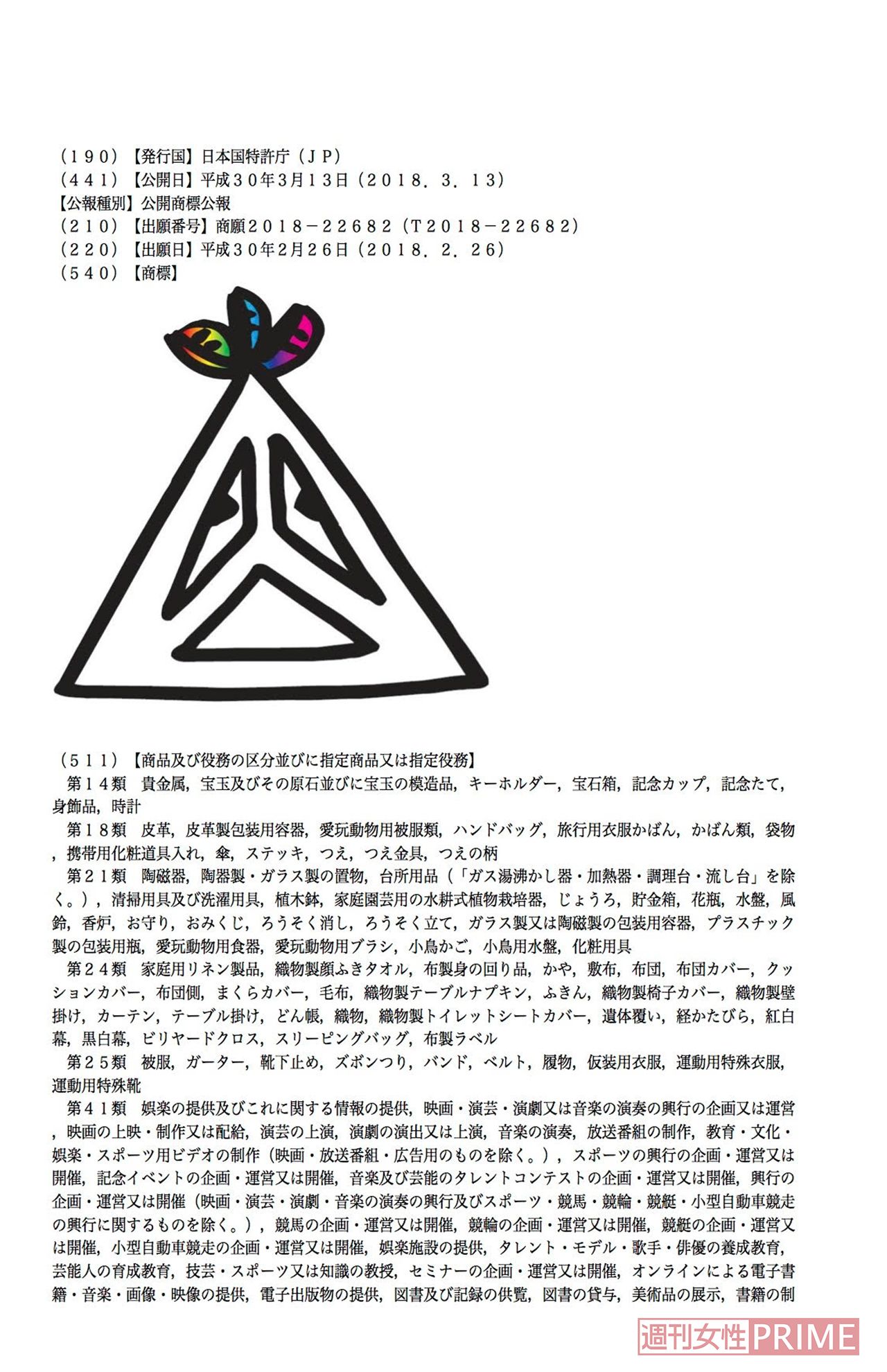 '18年時点で堂本剛本人が個人で商標登録を登録し、権利を所有していたマーク