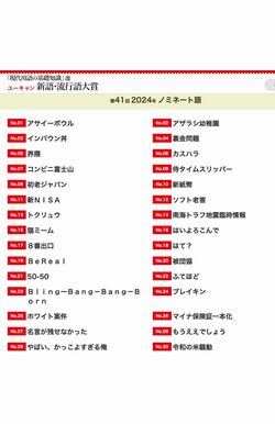 野球用語は少なめ、『ユーキャン新語・流行語大賞』にノミネートされた30語（公式HPより）