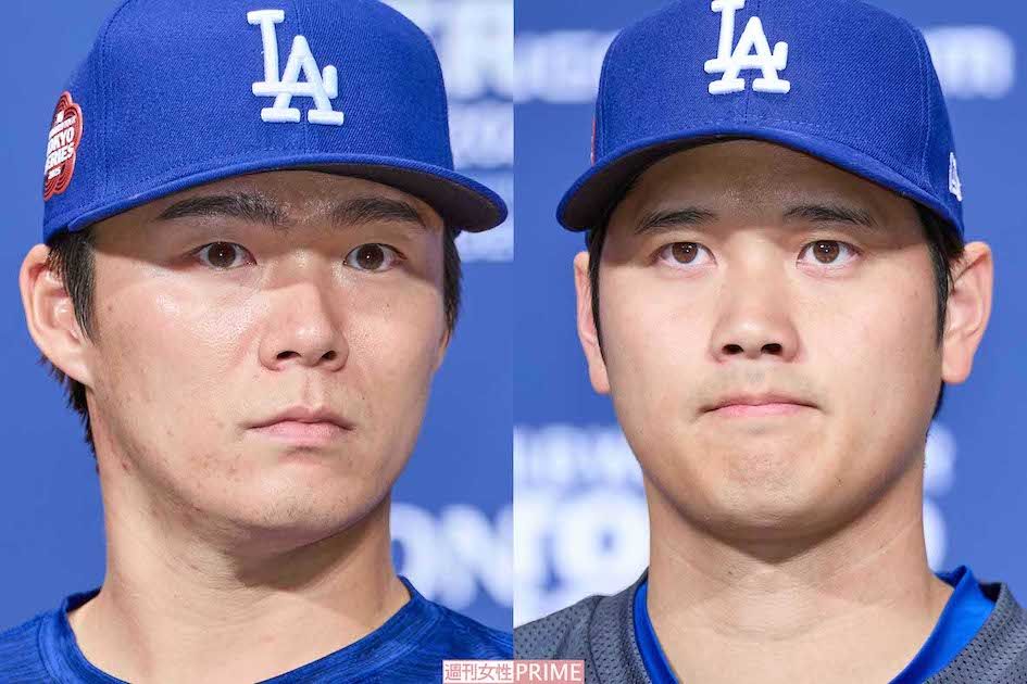 左からドジャースの山本由伸、大谷翔平