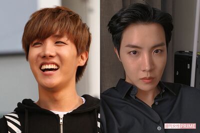 J-HOPE（左から'14年・19歳、現在・28歳）※右写真は公式ツイッターより