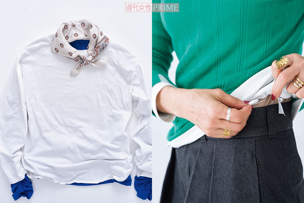 小物をプラスして首元にボリュームを