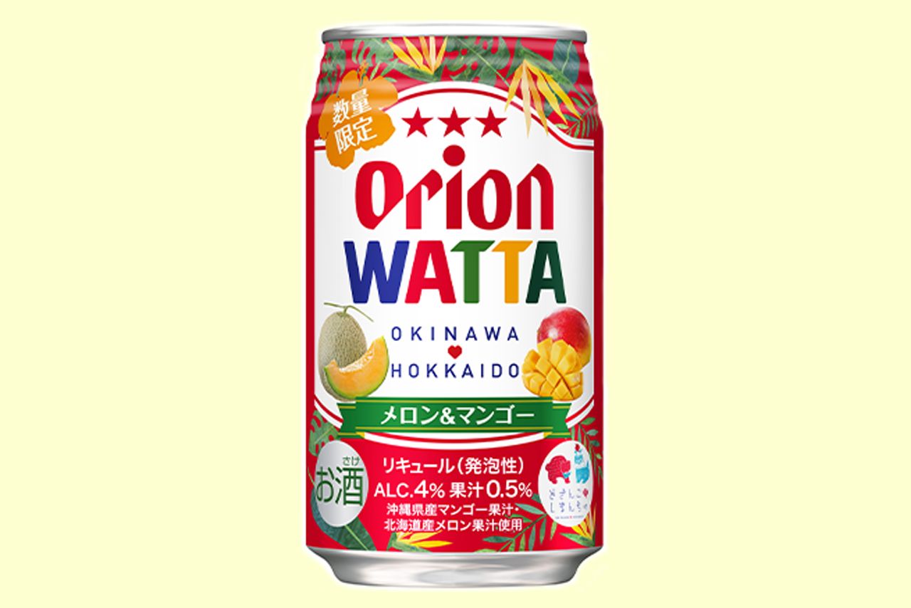 「オリオンWATTAメロン＆マンゴー」オリオンビール×三菱食品北海道支社　350ml／オープン価格
