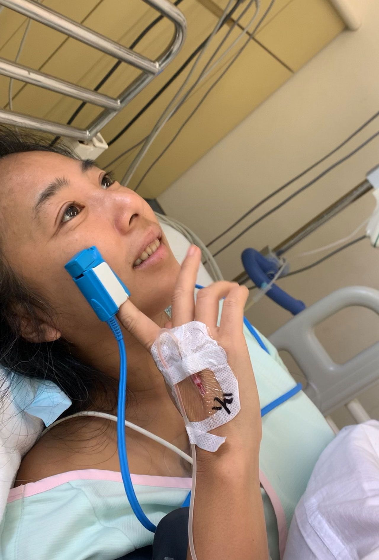 入院中の松永知子さん（本人提供）