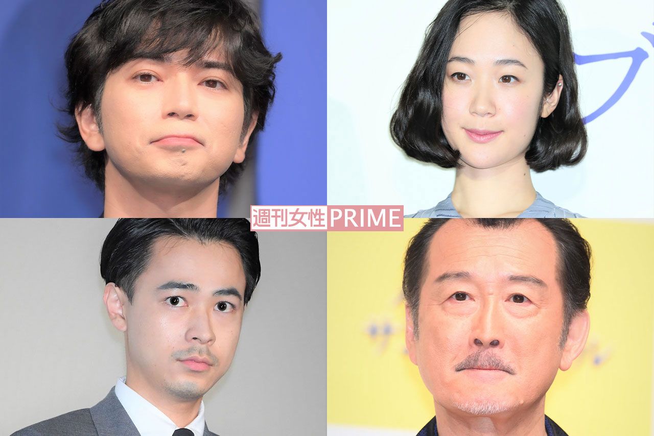 左上から時計回りに松本潤、黒木華、吉田鋼太郎、成田凌