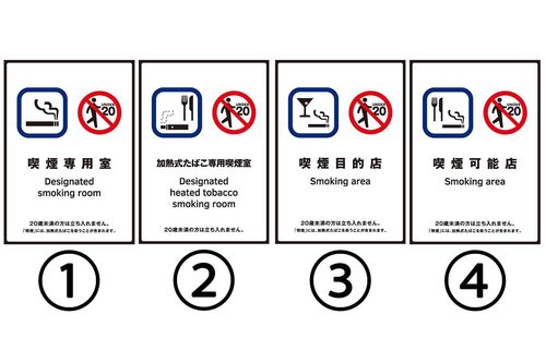 改正健康増進法施行にともない、使われるようになった飲食店の喫煙関連の標識