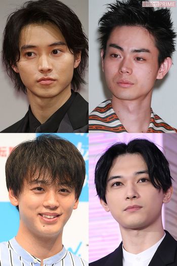 癒されたい男ランキング5位・竹内涼真（写真左下）、6位・菅田将暉（右上）、7位・吉沢亮（右下）、8位・山崎賢人（左上）