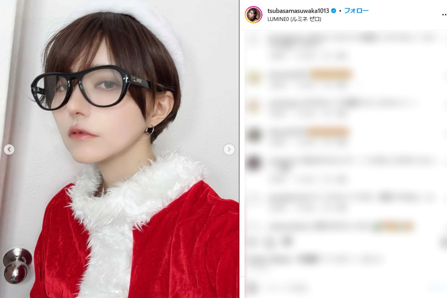 男装風ショットを披露した益若つばさ（本人インスタグラムより）