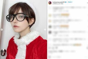 男装風ショットを披露した益若つばさ（本人インスタグラムより）