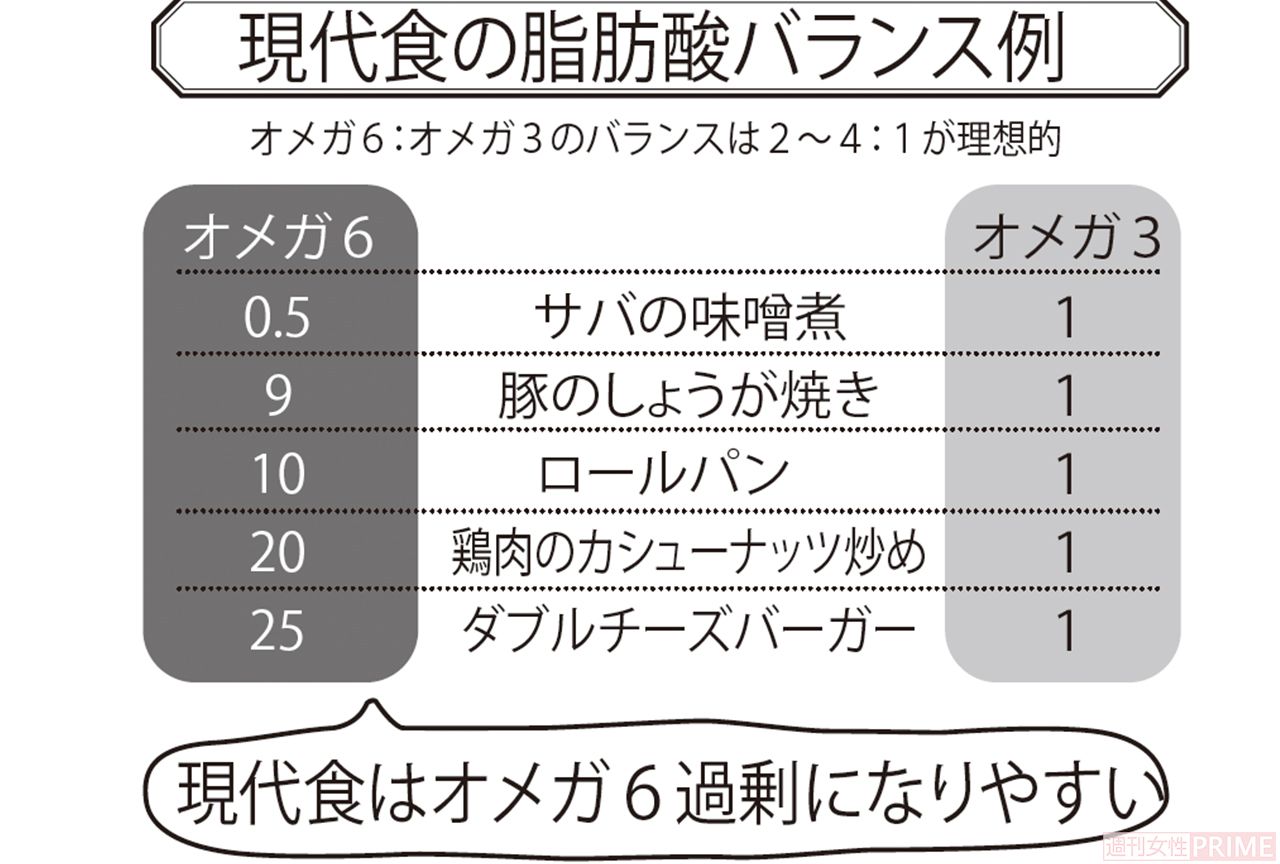 現代食の脂肪酸バランス例