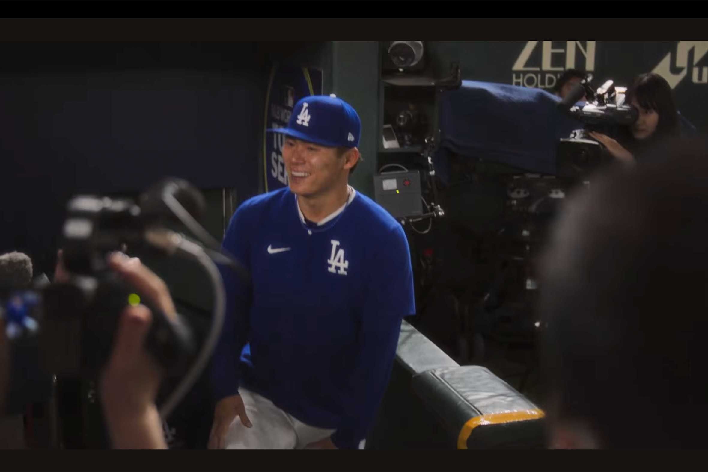 映画『ホームカミング：MLB東京シリーズ』の予告映像に出演する山本由伸（ユナイテッド・シネマの公式YouTubeより）