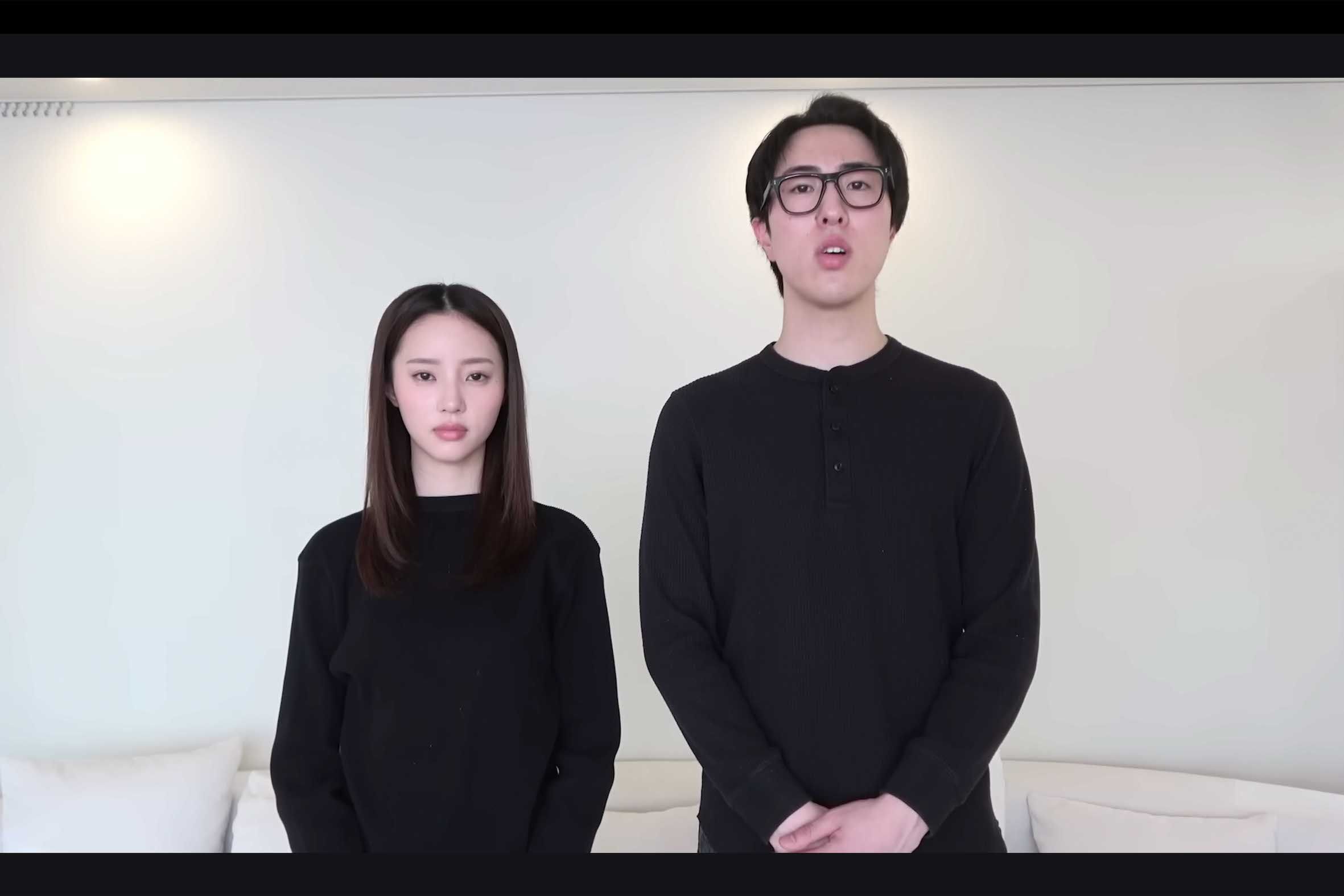 埼玉県八潮市の陥没事故に関する発言について、真っ黒な服装で謝罪した中町兄妹（YouTubeチャンネルより）