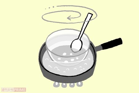 湯煎した蜜蝋にホホバオイルを足すだけ　イラスト／ふるやますみ