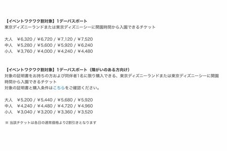 東京ディズニーリゾート「イベントワクワク割対象パスポート」販売の詳細2/3（HPより）