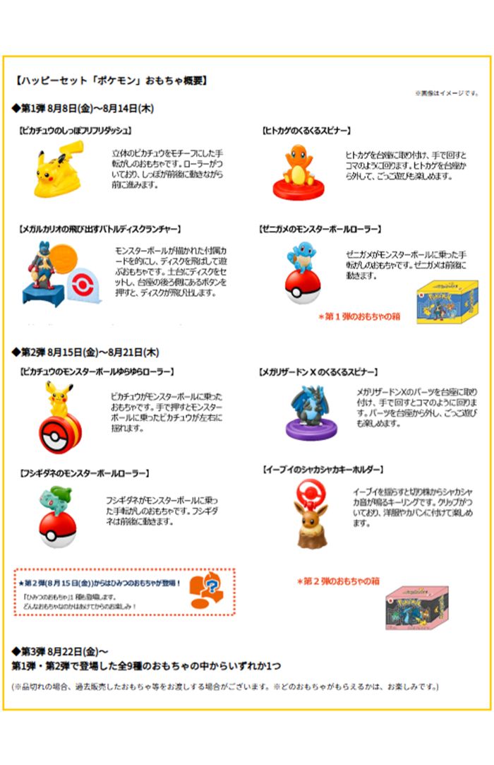 ハッピーセットの『ポケモン』おもちゃ（マクドナルド公式ホームページより）