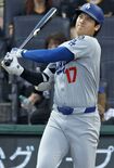 日本時間2025年9月3日、ドジャースで通算100号の本塁打を放った大谷翔平/共同通信