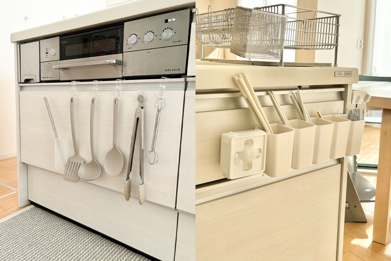 食卓に向かう動線上なので使い勝手がよく、接地面が少なく清潔にキープ可