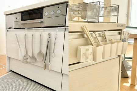 食卓に向かう動線上なので使い勝手がよく、接地面が少なく清潔にキープ可