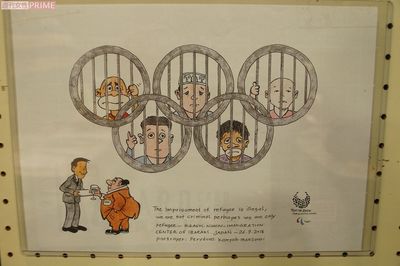 非入所者は五輪のために犠牲にするのかと絵で講義