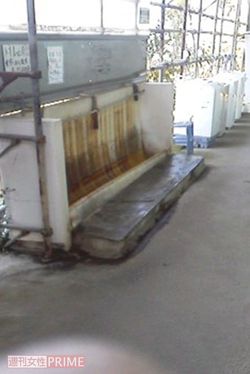 無料宿泊所Bのトイレ（Aさん提供）。屋外にしかないトイレは個別の小便器もなく、コンクリートの壁があるだけ