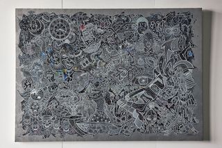 巨大細密画（FS2020　新作）  今回の作品展で初お目見えする新作の1点。2273×1620ミリの巨大なキャンバスに描かれた細密画　（C）FEESTYLE 2020 SATOSHI OHNO EXHIBITION