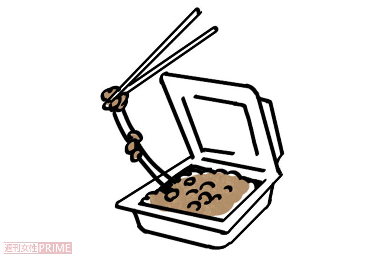 中村先生が注目する若返りホルモンを増やす食材「納豆」（イラスト／赤松かおり）