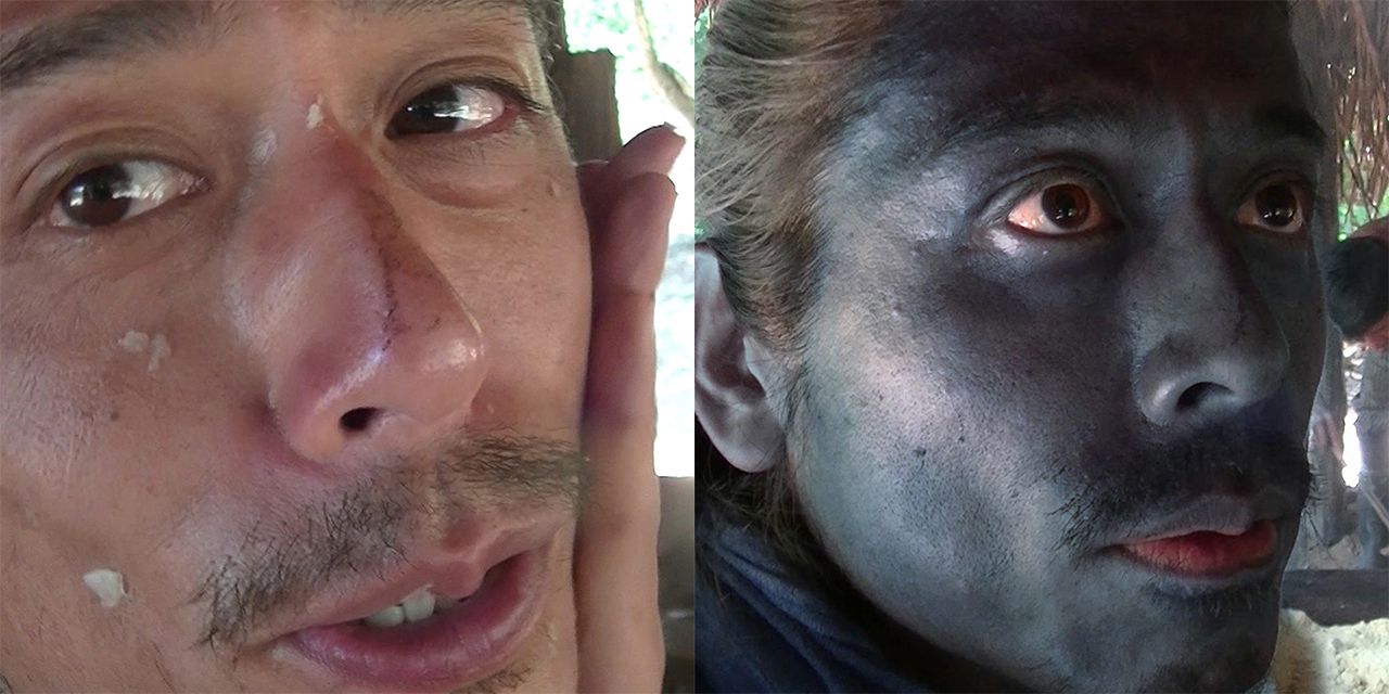 タトゥーの染料になるウィトを全身に塗った友寄Dは肌が真っ黒に変色し“ナスD”に