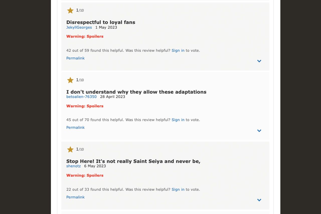 『聖闘士星矢 The Beginning』はアメリカのレビューサイトでは軒並み1点が並ぶ