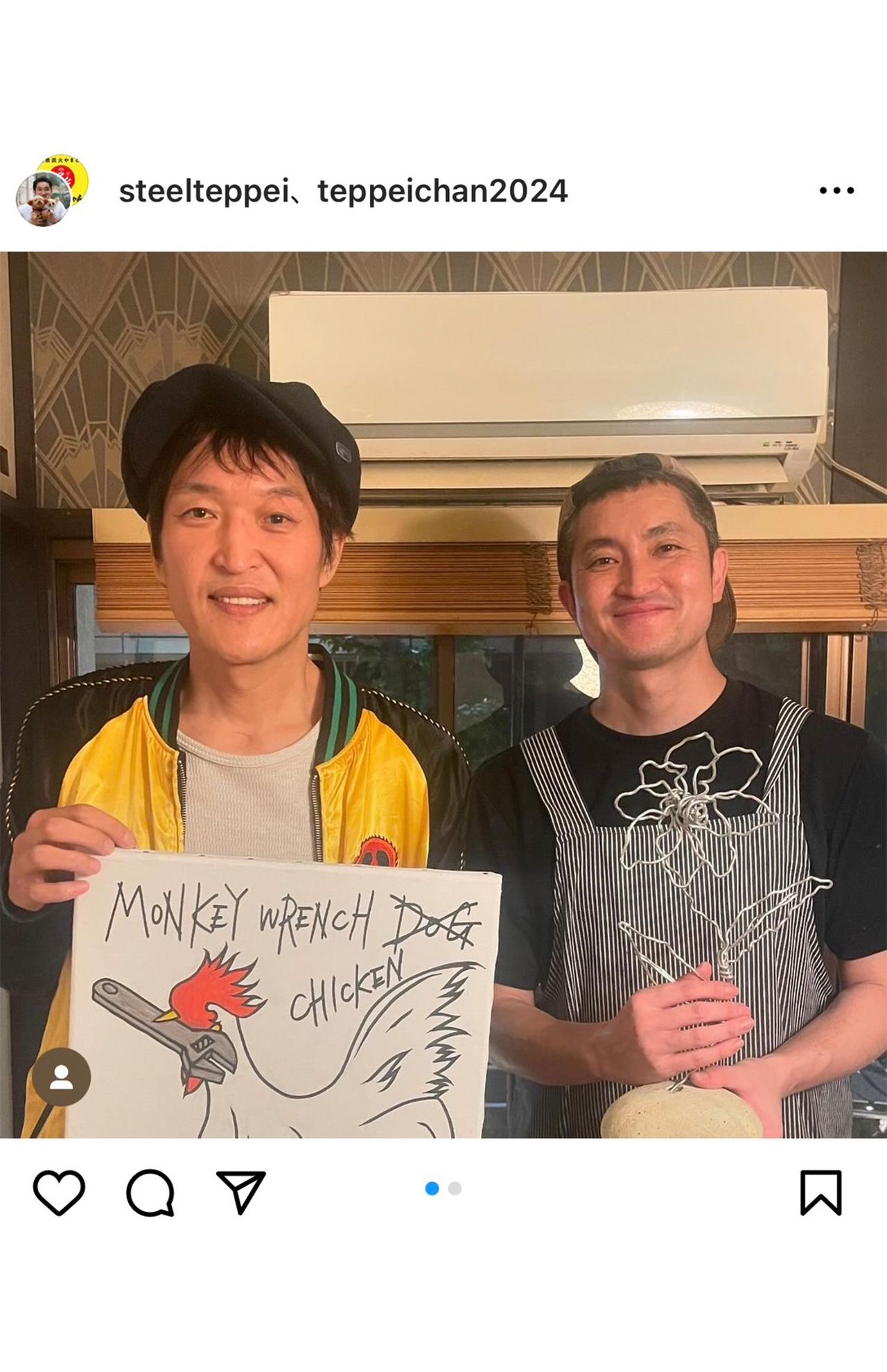 千原ジュニアが贈ったイラストと針金アートのお花（スチール哲平のインスタグラムより）