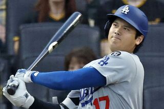 日本時間2025年9月3日、ドジャースで通算100号の本塁打を放った大谷翔平／共同通信
