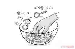 半量ずつボウルでもむ イラスト／大塚さやか