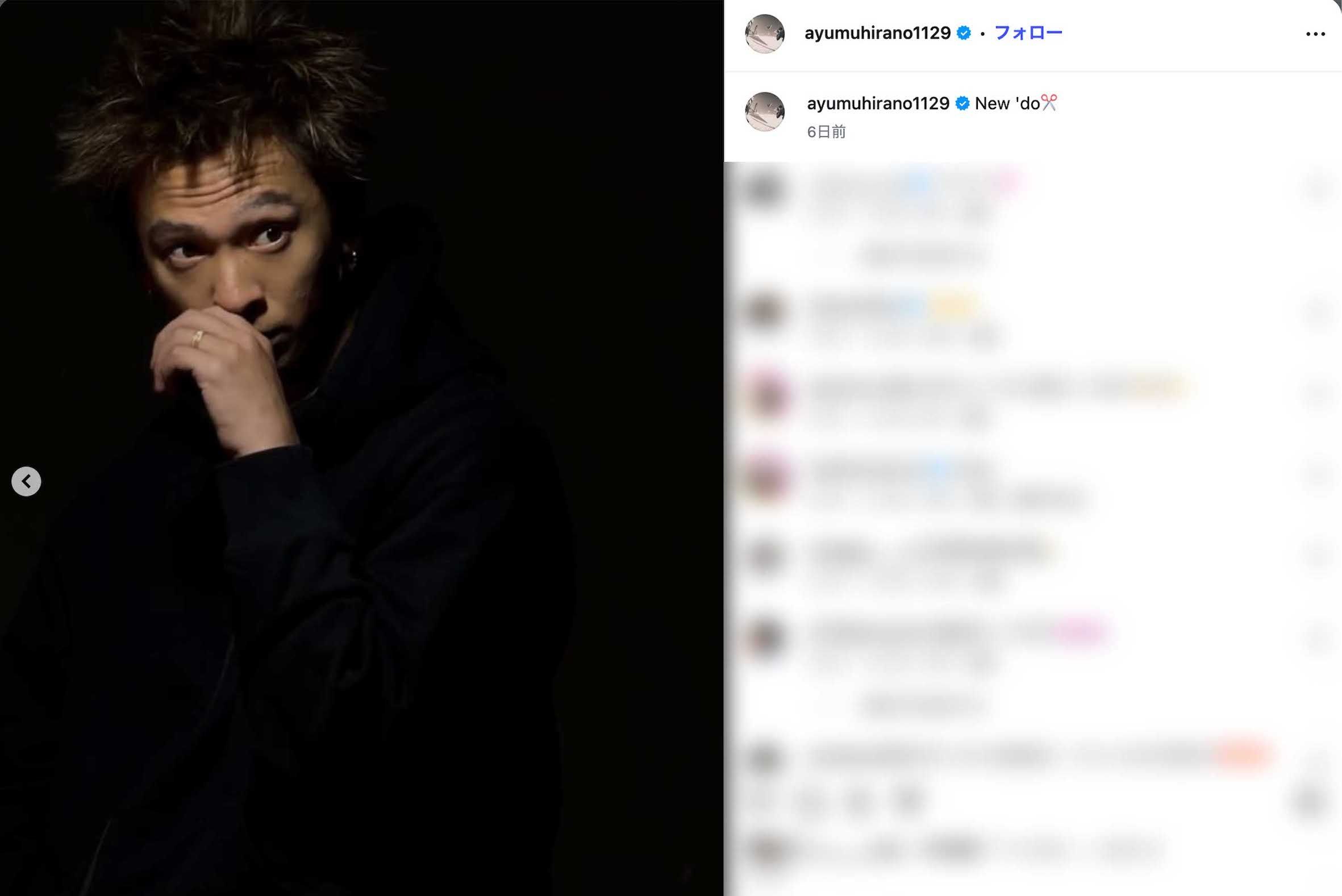 ドレッドヘアから短髪に大変身した、スノーボード男子ハーフパイプ金メダリストの平野歩夢（本人のインスタグラムより）