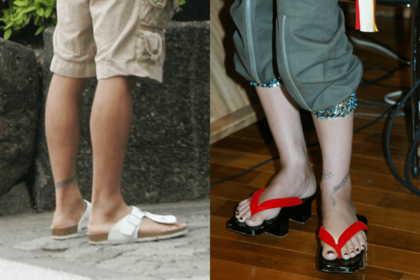 （左）娘のプレスクール送迎時の木村拓哉の足元（右）映画アフレコ発表時、工藤静香の足元