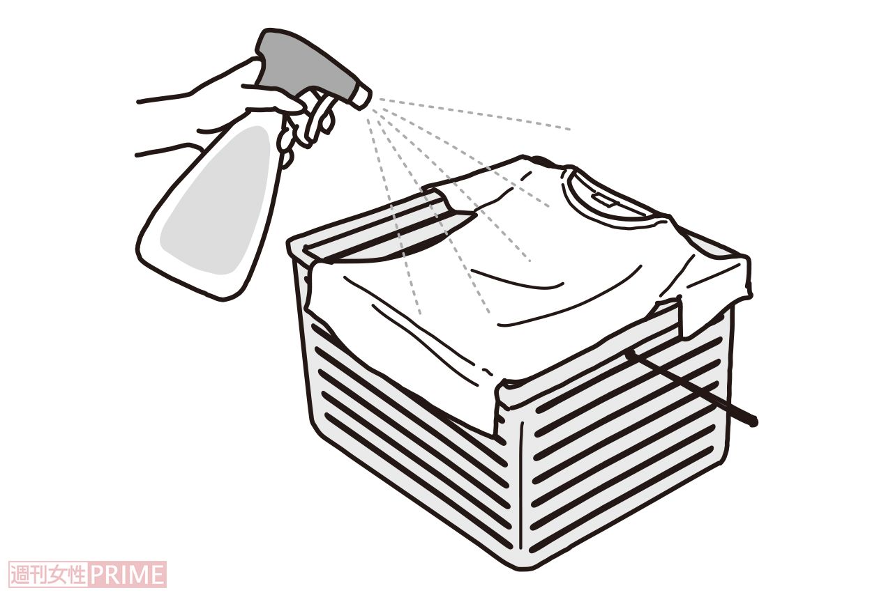 すぐ洗濯しないときは布用除菌スプレーを（イラスト／二階堂ちはる）
