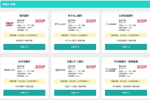 主要な都市銀行、ネットバンクなど現金交換先も豊富
