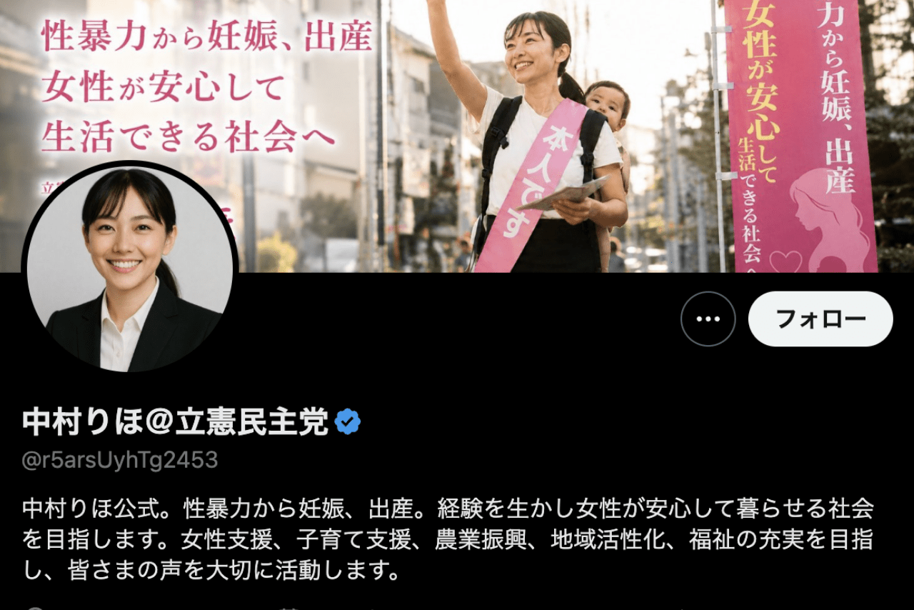 立憲民主党党員がAIで作成・運用していると思われるアカウント（該当Xアカウントより）