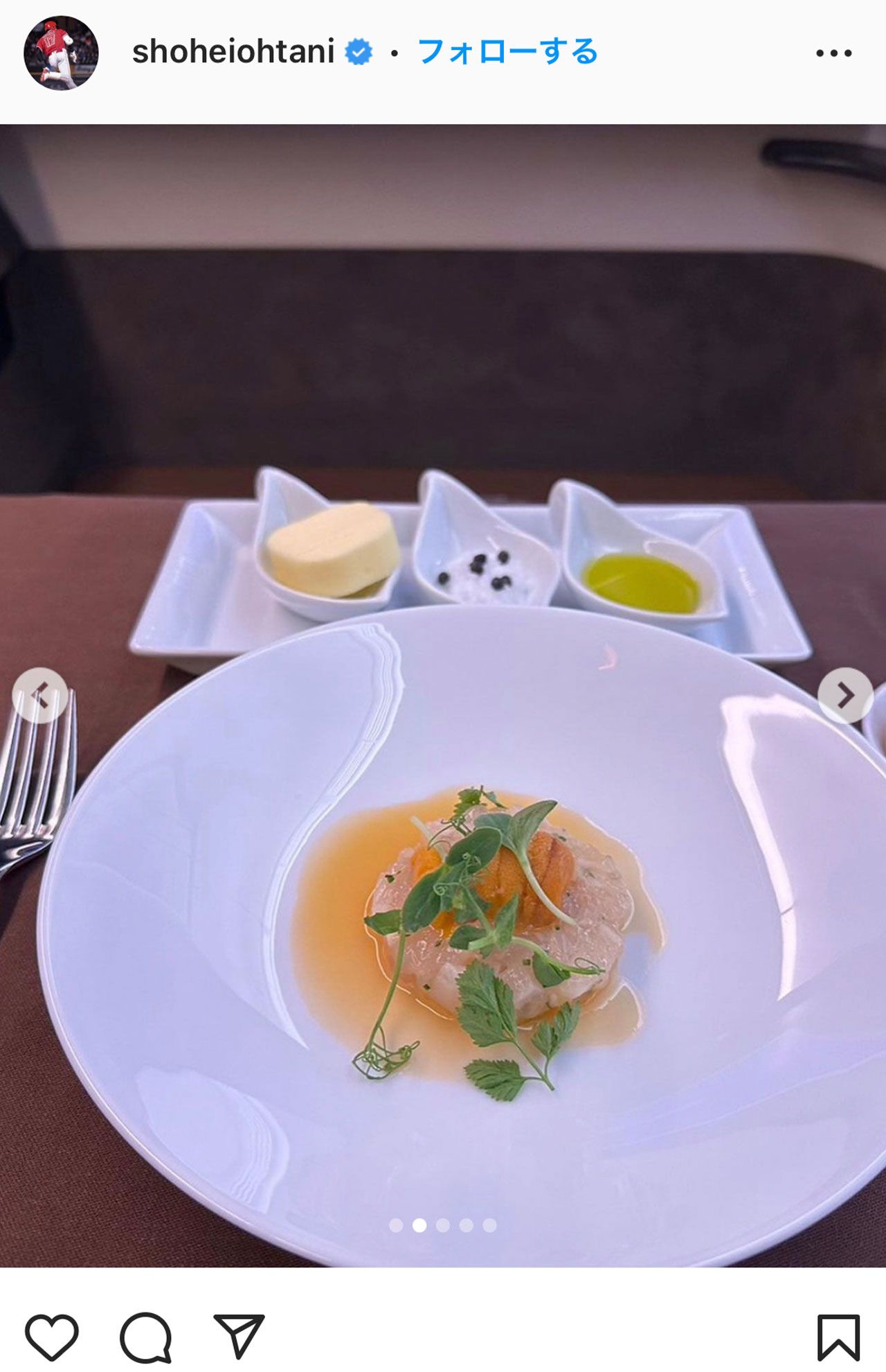 サポート契約を結んでいるJALでのフライトを満喫した大谷翔平（大谷のインスタグラムより）