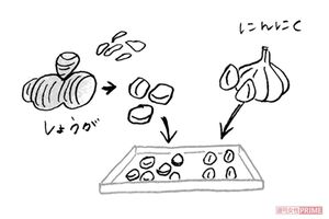 【しょうが・にんにく】1片ずつ分けて凍らせる　イラスト/やのひろこ