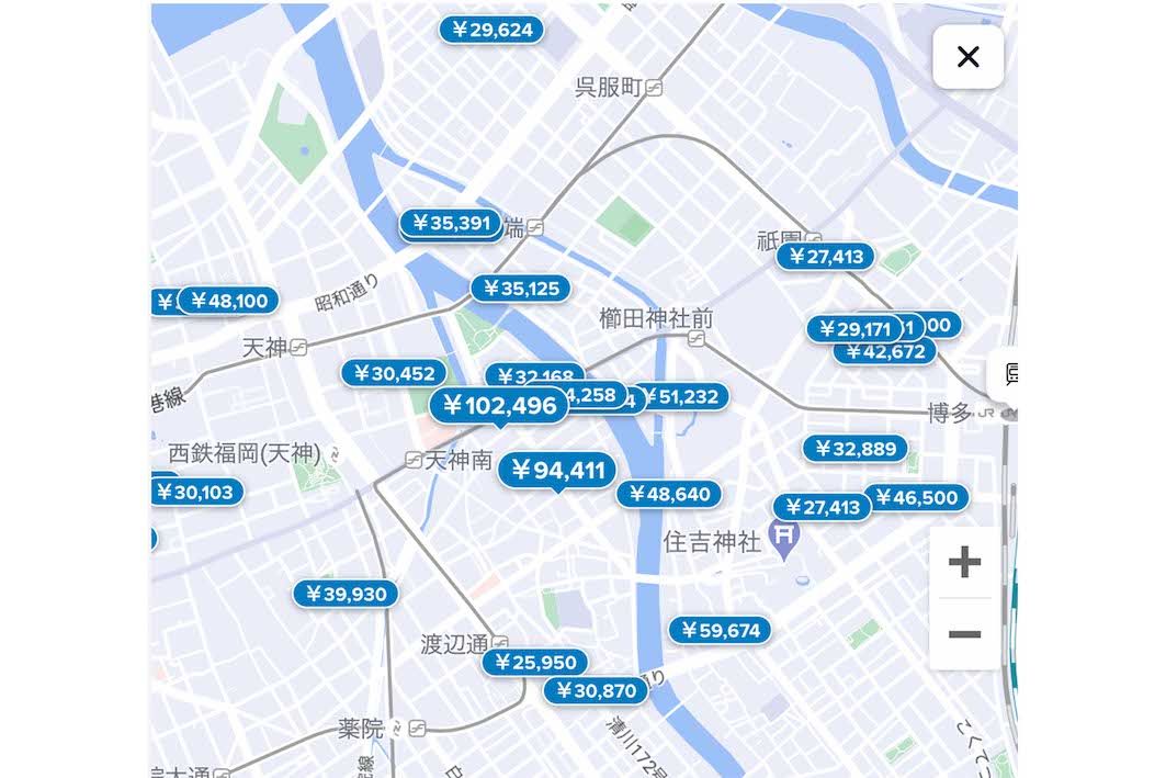 羽生結弦のショー開催日のホテル予約サイトでは軒並み宿泊費が高騰している（画像は福岡県博多で検索）
