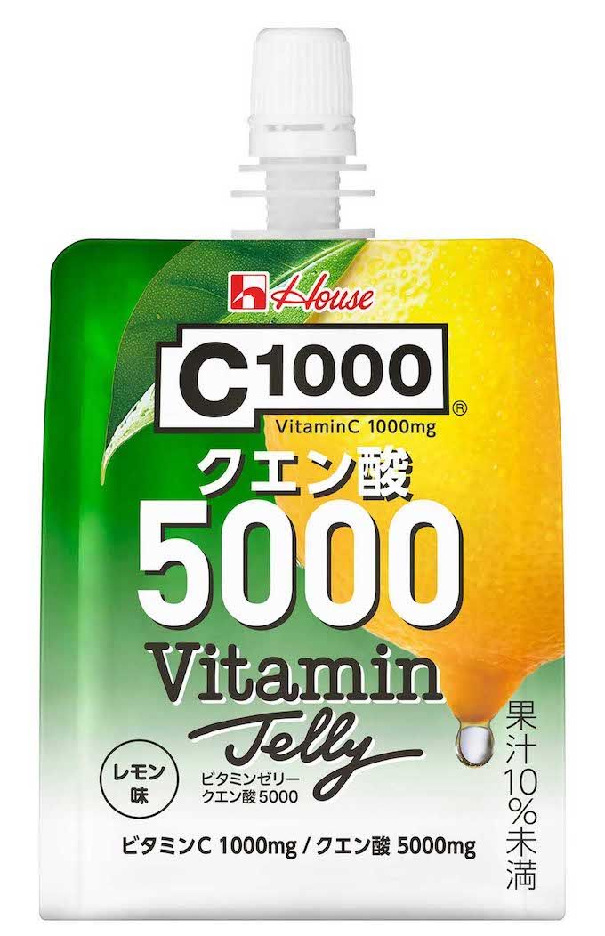 『C1000ビタミンゼリークエン酸5000』クエン酸を5000mgも配合したC1000シリーズのゼリー飲料（機能性表示食品）。強い酸味が特徴的で運動後やリフレッシュしたいときにもぴったり。180g・210円／ハウスウェルネスフーズ