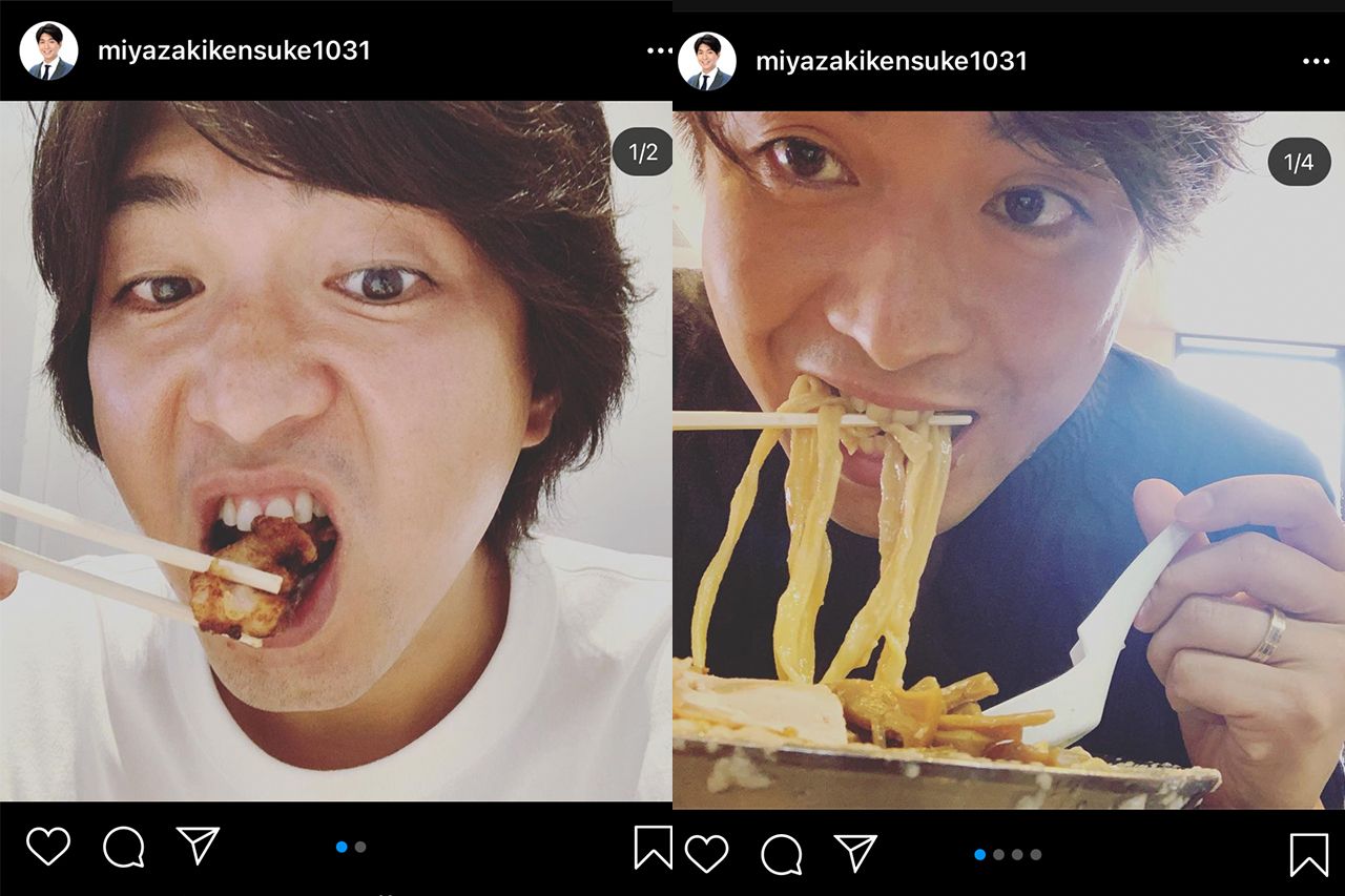 “食べる瞬間”の写真をアップする宮崎謙介（インスタグラムより）