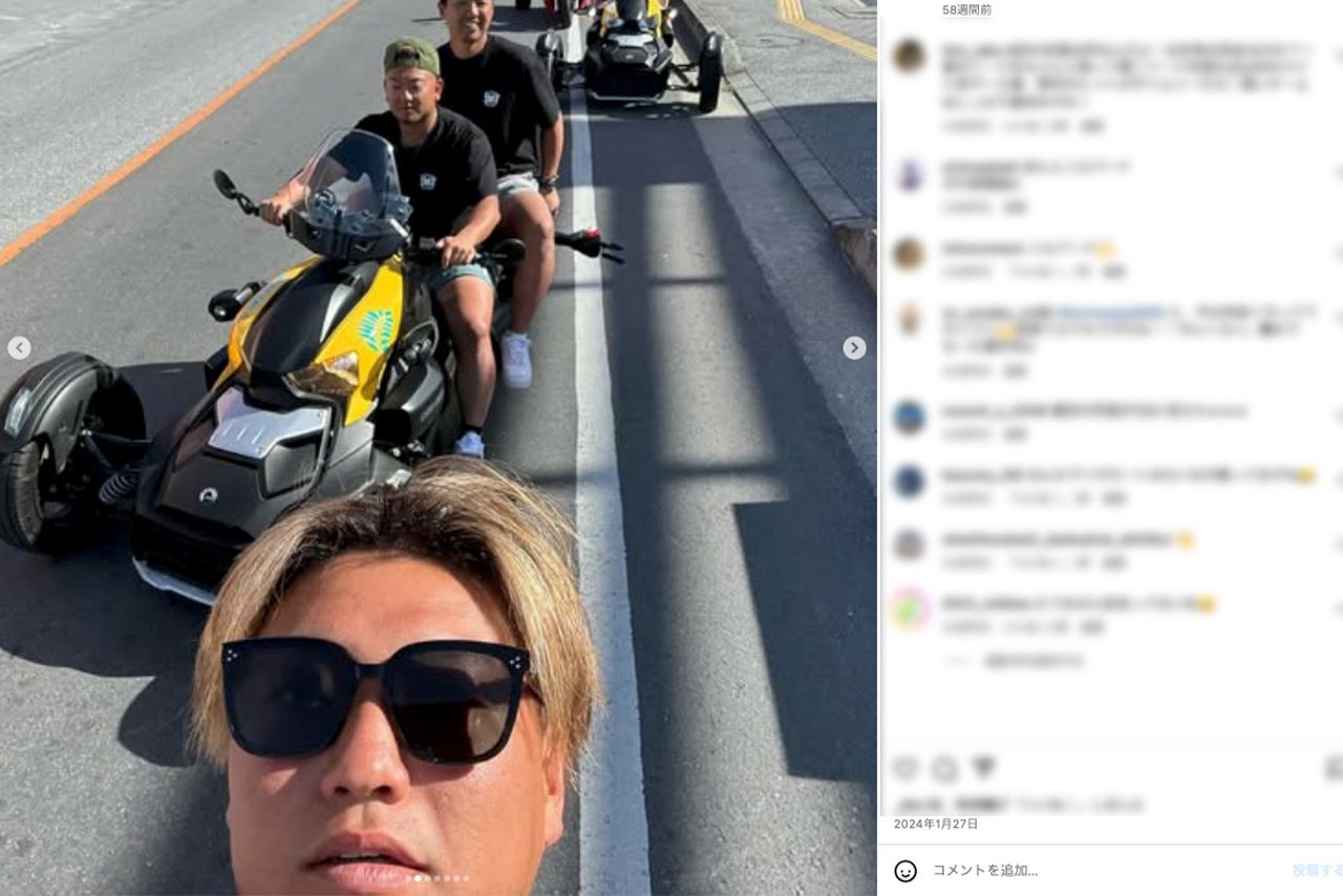 2024年1月、森友哉らとの自主トレを公開していた佐藤龍世（公式インスタグラムより）