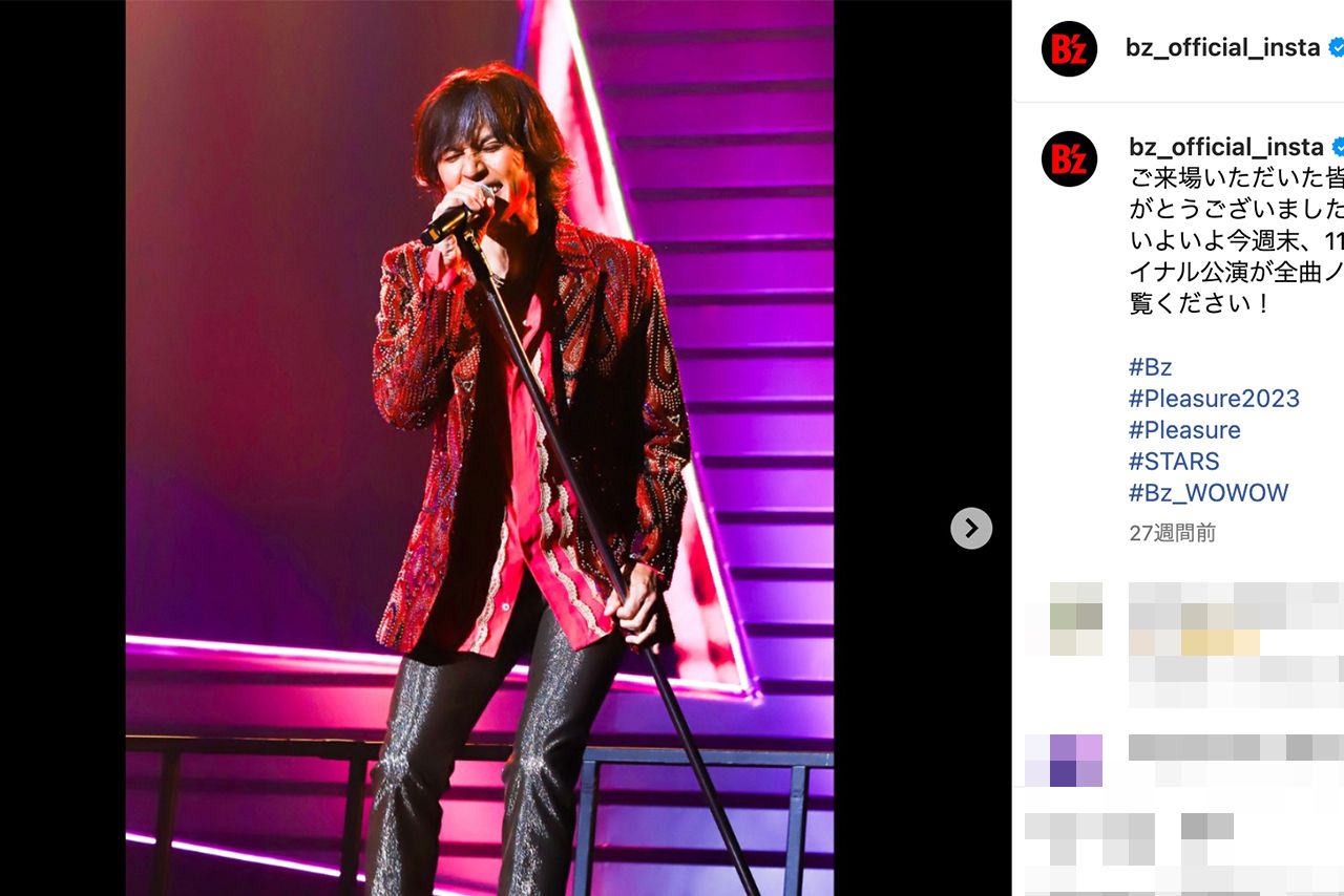 ステージ上での稲葉浩志（B’z公式インスタグラムより）