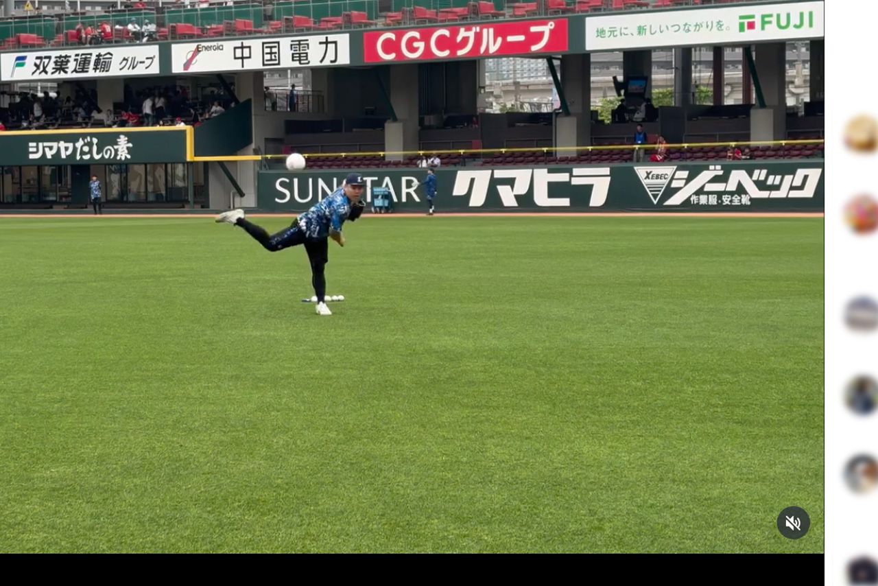 自身の投球を披露した西武・平良海馬投手（公式インスタグラムより）