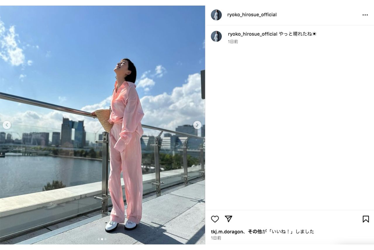 賛否となった広末涼子の全身“ピンク”コーデ（本人インスタグラムより）