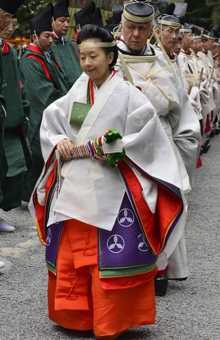 伊勢神宮の「式年遷宮」の儀式では臨時祭主の役割を果たした清子さん（'13年10月）