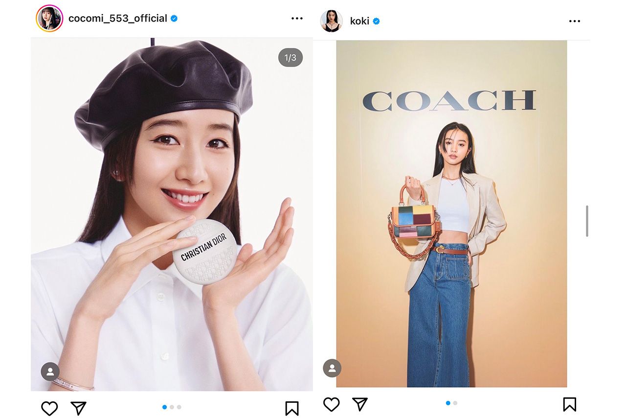 長女のCocomi（左）、次女のKoki,は海外ブランドの案件多数（本人インスタグラムより）